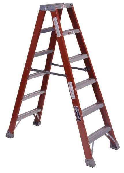 Louisville - 5 Steps, 3' High, Type IA Rating, Fiberglass Step Ladder - 300 Lb Capacity - Benchmark Tooling