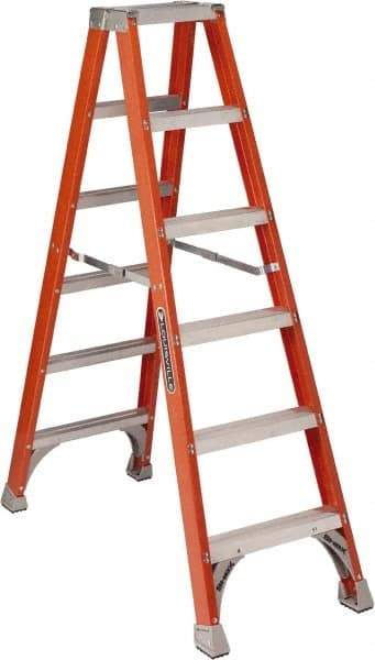 Louisville - 5 Steps, 6' High, Type IA Rating, Fiberglass Step Ladder - 300 Lb Capacity, 22-9/16" Base Width - Benchmark Tooling