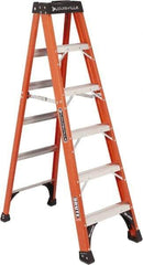 Louisville - 5 Steps, 6' High, Type IAA Rating, Fiberglass Step Ladder - 375 Lb Capacity, 21-7/8" Base Width - Benchmark Tooling