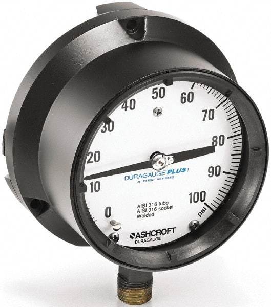 Ashcroft - 6" Dial, 1/4 Thread, 30-0-300 Scale Range, Pressure Gauge - Lower Connection Mount, Accurate to 0.5% of Scale - Benchmark Tooling