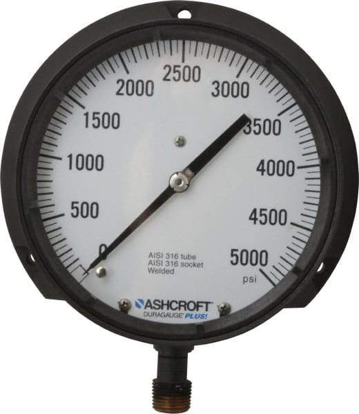 Ashcroft - 6" Dial, 1/2 Thread, 0-5,000 Scale Range, Pressure Gauge - Lower Connection Mount, Accurate to 0.5% of Scale - Benchmark Tooling