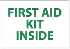 NMC - "First Aid Kit Inside", 7" Long x 10" Wide, Pressure-Sensitive Vinyl Safety Sign - Rectangle, 0.004" Thick, Use for First Aid - Benchmark Tooling