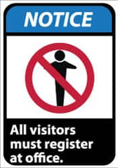 NMC - "Notice - All Visitors Must Register at Office", 14" Long x 10" Wide, Rigid Plastic Safety Sign - Rectangle, 0.05" Thick, Use for Security & Admittance - Benchmark Tooling