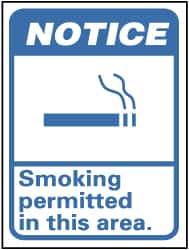 NMC - "Notice - Smoking Permitted in This Area", 14" Long x 10" Wide, Pressure-Sensitive Vinyl Safety Sign - Rectangle, 0.004" Thick, Use for Security & Admittance - Benchmark Tooling