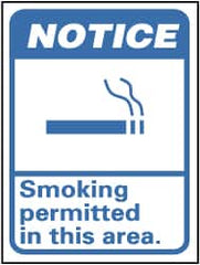NMC - "Notice - Smoking Permitted in This Area", 14" Long x 10" Wide, Pressure-Sensitive Vinyl Safety Sign - Rectangle, 0.004" Thick, Use for Security & Admittance - Benchmark Tooling