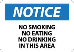 NMC - "Notice - No Smoking - No Eating - No Drinking in This Area", 7" Long x 10" Wide, Pressure-Sensitive Vinyl Safety Sign - Rectangle, 0.004" Thick, Use for Accident Prevention - Benchmark Tooling