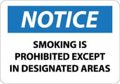 NMC - "Notice - Smoking Is Prohibited Except in Designated Areas", 10" Long x 14" Wide, Rigid Plastic Safety Sign - Rectangle, 0.05" Thick, Use for Accident Prevention - Benchmark Tooling