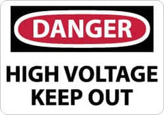 NMC - "Danger - High Voltage - Keep Out", 7" Long x 10" Wide, Pressure-Sensitive Vinyl Safety Sign - Rectangle, 0.004" Thick, Use for Accident Prevention - Benchmark Tooling