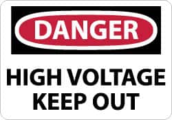 NMC - "Danger - High Voltage - Keep Out", 7" Long x 10" Wide, Rigid Plastic Safety Sign - Rectangle, 0.05" Thick, Use for Accident Prevention - Benchmark Tooling