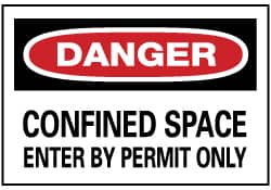 NMC - "Danger - Confined Space - Enter by Permit Only", 14" Long x 20" Wide, Rigid Plastic Safety Sign - Rectangle, 0.05" Thick, Use for Accident Prevention - Benchmark Tooling