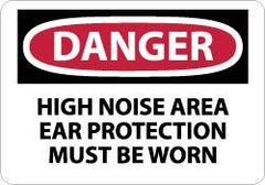 NMC - "Danger - High Noise Area Ear Protection Must Be Worn", 10" Long x 14" Wide, Pressure-Sensitive Vinyl Safety Sign - Rectangle, 0.004" Thick, Use for Accident Prevention - Benchmark Tooling