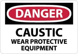 NMC - "Danger - Caustic - Wear Protective Equipment", 10" Long x 14" Wide, Pressure-Sensitive Vinyl Safety Sign - Rectangle, 0.004" Thick, Use for Accident Prevention - Benchmark Tooling