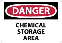 NMC - "Danger - Chemical Storage Area", 7" Long x 10" Wide, Pressure-Sensitive Vinyl Safety Sign - Rectangle, 0.004" Thick, Use for Hazardous Materials - Benchmark Tooling