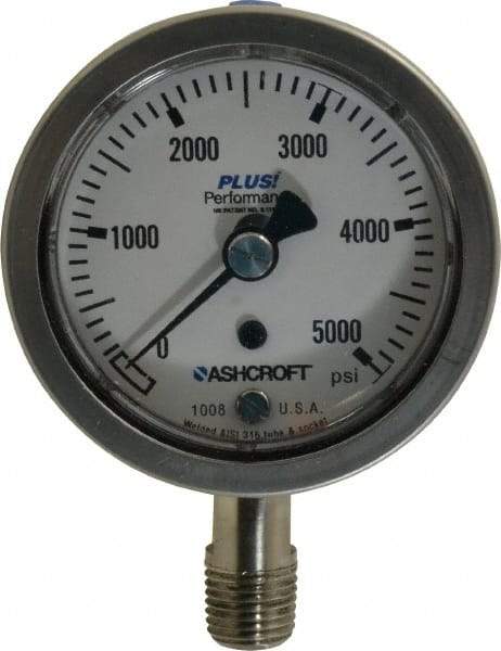 Ashcroft - 2-1/2" Dial, 1/4 Thread, 0-5,000 Scale Range, Pressure Gauge - Lower Connection Mount, Accurate to 3-2-3% of Scale - Benchmark Tooling