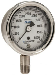 Ashcroft - 2-1/2" Dial, 1/4 Thread, 0-5,000 Scale Range, Pressure Gauge - Lower Connection Mount, Accurate to 1% of Scale - Benchmark Tooling