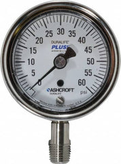 Ashcroft - 2-1/2" Dial, 1/4 Thread, 0-60 Scale Range, Pressure Gauge - Lower Connection Mount, Accurate to 1% of Scale - Benchmark Tooling