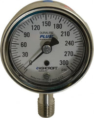 Ashcroft - 2-1/2" Dial, 1/4 Thread, 0-300 Scale Range, Pressure Gauge - Lower Connection Mount, Accurate to 1% of Scale - Benchmark Tooling