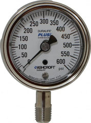 Ashcroft - 2-1/2" Dial, 1/4 Thread, 0-600 Scale Range, Pressure Gauge - Lower Connection Mount, Accurate to 1% of Scale - Benchmark Tooling