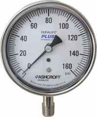 Ashcroft - 3-1/2" Dial, 1/4 Thread, 0-160 Scale Range, Pressure Gauge - Lower Connection Mount, Accurate to 1% of Scale - Benchmark Tooling