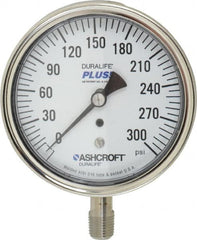 Ashcroft - 3-1/2" Dial, 1/4 Thread, 0-300 Scale Range, Pressure Gauge - Lower Connection Mount, Accurate to 1% of Scale - Benchmark Tooling