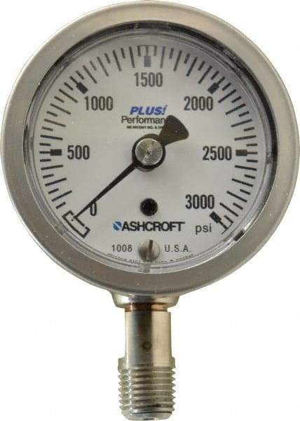 Ashcroft - 2-1/2" Dial, 1/4 Thread, 0-3,000 Scale Range, Pressure Gauge - Lower Connection Mount, Accurate to 3-2-3% of Scale - Benchmark Tooling