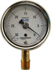 Ashcroft - 2-1/2" Dial, 1/4 Thread, 30-0 Scale Range, Pressure Gauge - Lower Connection Mount, Accurate to 1% of Scale - Benchmark Tooling