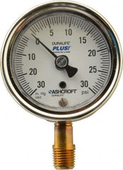 Ashcroft - 2-1/2" Dial, 1/4 Thread, 30-0-30 Scale Range, Pressure Gauge - Lower Connection Mount, Accurate to 1% of Scale - Benchmark Tooling