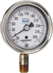 Ashcroft - 2-1/2" Dial, 1/4 Thread, 30-0-300 Scale Range, Pressure Gauge - Lower Connection Mount, Accurate to 1% of Scale - Benchmark Tooling