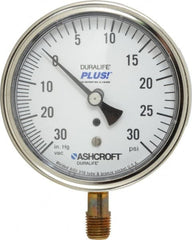 Ashcroft - 3-1/2" Dial, 1/4 Thread, 30-0-30 Scale Range, Pressure Gauge - Lower Connection Mount, Accurate to 1% of Scale - Benchmark Tooling