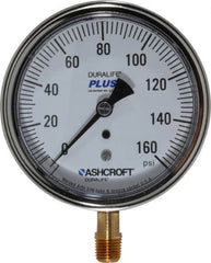 Ashcroft - 3-1/2" Dial, 1/4 Thread, 0-160 Scale Range, Pressure Gauge - Lower Connection Mount, Accurate to 1% of Scale - Benchmark Tooling