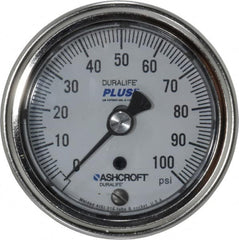 Ashcroft - 2-1/2" Dial, 1/4 Thread, 0-100 Scale Range, Pressure Gauge - Center Back Connection Mount, Accurate to 1% of Scale - Benchmark Tooling