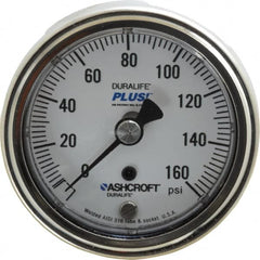 Ashcroft - 2-1/2" Dial, 1/4 Thread, 0-160 Scale Range, Pressure Gauge - Center Back Connection Mount, Accurate to 1% of Scale - Benchmark Tooling