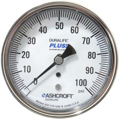 Ashcroft - 3-1/2" Dial, 1/4 Thread, 0-100 Scale Range, Pressure Gauge - Center Back Connection Mount, Accurate to 1% of Scale - Benchmark Tooling