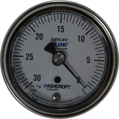 Ashcroft - 2-1/2" Dial, 1/4 Thread, 30-0 Scale Range, Pressure Gauge - Center Back Connection Mount, Accurate to 1% of Scale - Benchmark Tooling