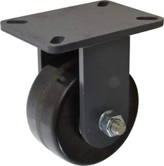 Hamilton - 6" Diam x 3" Wide x 8" OAH Top Plate Mount Rigid Caster - Phenolic, 2,000 Lb Capacity, Roller Bearing, 5-1/4 x 7-1/4" Plate - Benchmark Tooling