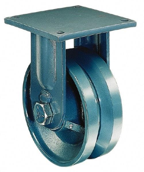 Hamilton - 6" Diam x 3" Wide x 10" OAH Top Plate Mount Rigid Caster - Forged Steel, 12,000 Lb Capacity, Tapered Bearing, 8-1/2 x 8-1/2" Plate - Benchmark Tooling