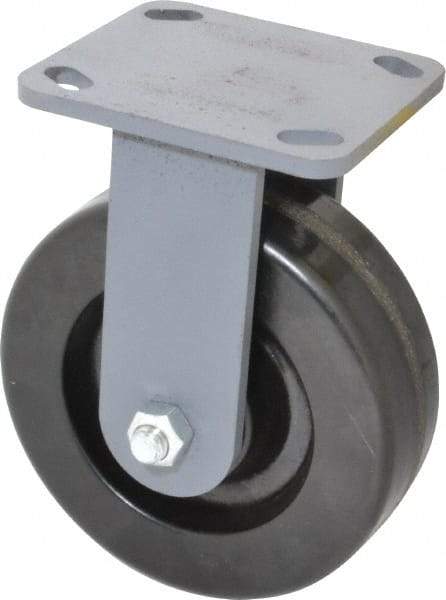 Hamilton - 6" Diam x 2" Wide x 7-1/2" OAH Top Plate Mount Rigid Caster - Phenolic, 1,200 Lb Capacity, Roller Bearing, 4 x 4-1/2" Plate - Benchmark Tooling