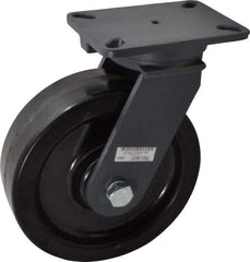 Hamilton - 10" Diam x 3" Wide x 12-1/2" OAH Top Plate Mount Swivel Caster - Phenolic, 2,900 Lb Capacity, Roller Bearing, 5-1/4 x 7-1/4" Plate - Benchmark Tooling