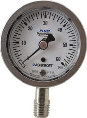 Ashcroft - 2-1/2" Dial, 1/4 Thread, 0-60 Scale Range, Pressure Gauge - Lower Connection Mount, Accurate to 3-2-3% of Scale - Benchmark Tooling