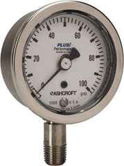 Ashcroft - 2-1/2" Dial, 1/4 Thread, 0-100 Scale Range, Pressure Gauge - Lower Connection Mount, Accurate to 3-2-3% of Scale - Benchmark Tooling