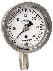 Ashcroft - 2-1/2" Dial, 1/4 Thread, 0-300 Scale Range, Pressure Gauge - Lower Connection Mount, Accurate to 3-2-3% of Scale - Benchmark Tooling