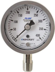 Ashcroft - 2-1/2" Dial, 1/4 Thread, 0-400 Scale Range, Pressure Gauge - Lower Connection Mount, Accurate to 3-2-3% of Scale - Benchmark Tooling