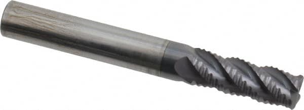 ProMax - 5/16" Diam, Fine Pitch, 3/4" LOC, 4 Flute Solid Carbide 0.04-0.05" Corner Radius Roughing End Mill - AlTiN Finish, 2-1/2" OAL, 5/16" Shank Diam, Single End, Centercutting, 40° Helix - Benchmark Tooling