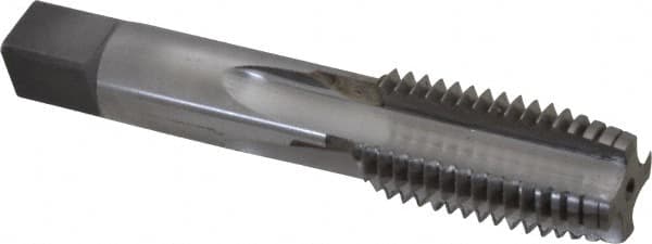 Made in USA - 1-8 UNC 2B 4 Flute Bright Finish Carbide-Tipped Straight Flute Machine Tap - Plug, Right Hand Thread, 5-1/8" OAL, H4 Limit, Oversize, Through Coolant - Exact Industrial Supply