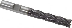 OSG - 3/8" Diam, Fine Pitch, 1-1/2" LOC, 4 Flute Cobalt Roughing Square End Mill - TiAlN Finish, 3-1/4" OAL, 3/8" Shank Diam, Single End, 30° Helix - Benchmark Tooling