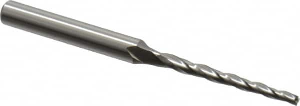 OSG - 1° Taper Angle per Side, 5/64" Small End Diam, 1" LOC, Cobalt 3 Flute Tapered Square End Mill - 2-1/4" OAL, 3/16" Shank Diam, Spiral Flute, 25° Helix - Benchmark Tooling