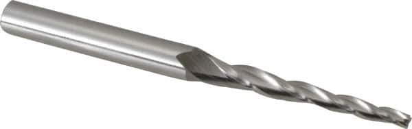 OSG - 2° Taper Angle per Side, 5/64" Small End Diam, 1" LOC, Cobalt 3 Flute Tapered Square End Mill - 2-1/4" OAL, 3/16" Shank Diam, Spiral Flute, 25° Helix - Benchmark Tooling