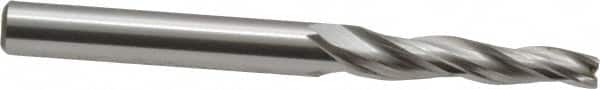 OSG - 2° Taper Angle per Side, 1/8" Small End Diam, 3/4" LOC, Cobalt 3 Flute Tapered Square End Mill - 2" OAL, 3/16" Shank Diam, Spiral Flute, 25° Helix - Benchmark Tooling