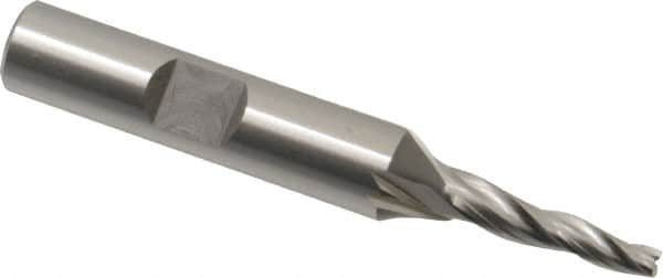 OSG - 3° Taper Angle per Side, 1/8" Small End Diam, 3/4" LOC, Cobalt 3 Flute Tapered Square End Mill - 2-5/8" OAL, 3/8" Shank Diam, Spiral Flute, 25° Helix - Benchmark Tooling