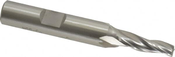OSG - 3° Taper Angle per Side, 3/16" Small End Diam, 3/4" LOC, Cobalt 3 Flute Tapered Square End Mill - 2-5/8" OAL, 3/8" Shank Diam, Spiral Flute, 25° Helix - Benchmark Tooling